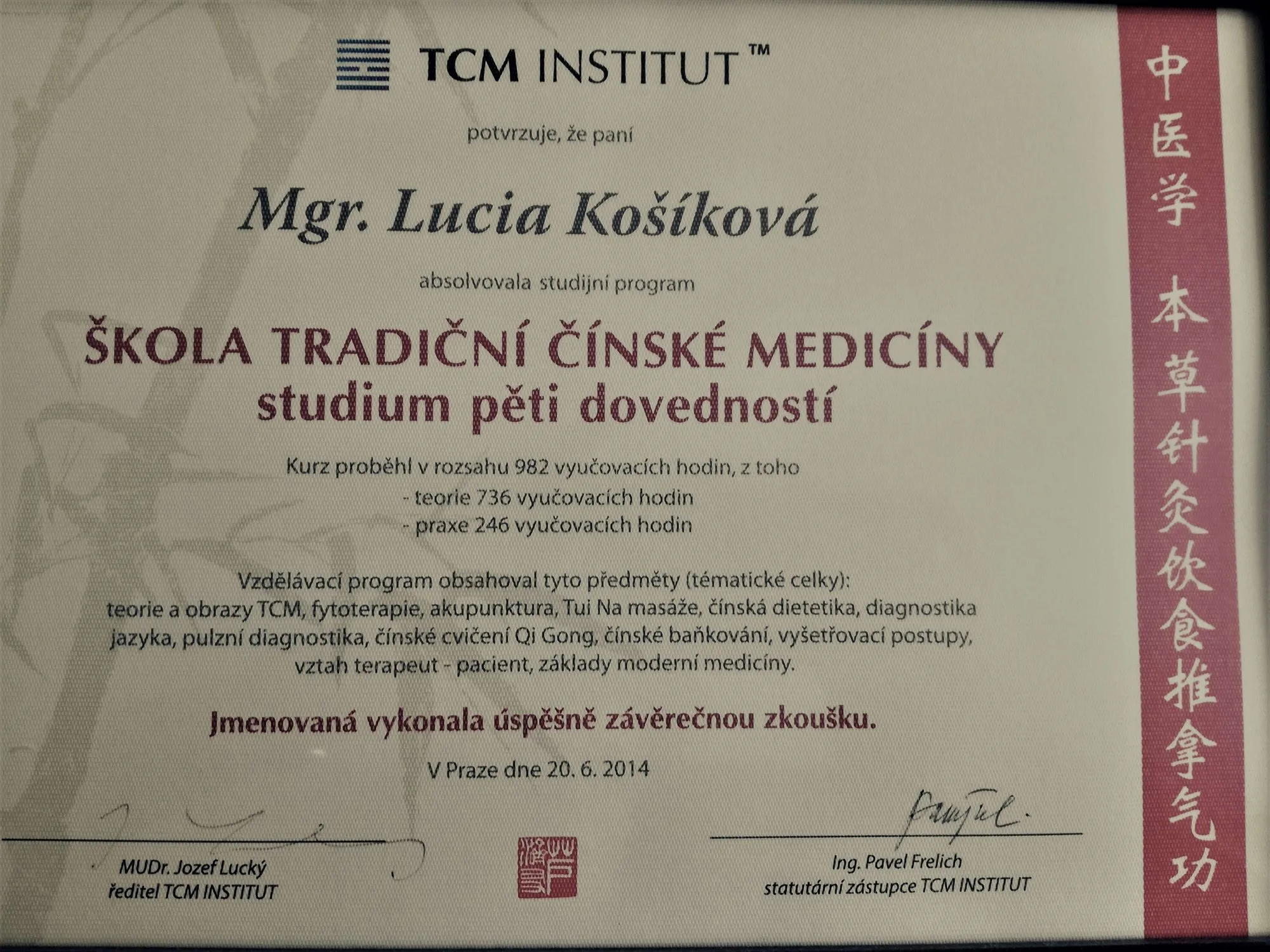 Diplom TCM Institut Praha — Škola tradičnej čínskej medicíny